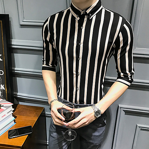 

Men's Daily Going out Basic / Elegant Shirt - Striped / Color Block Khaki