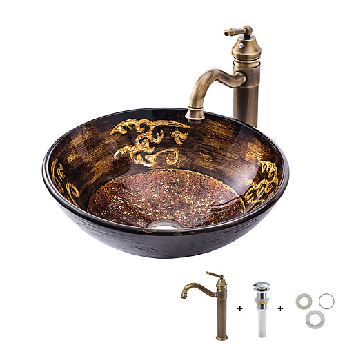 

Bathroom Sink / Bathroom Faucet / Bathroom Mounting Ring Antique - Tempered Glass Round Vessel Sink