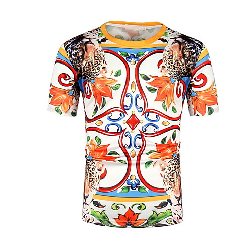 

Men's Casual Basic EU / US Size T-shirt - Geometric Print Round Neck Red / Short Sleeve