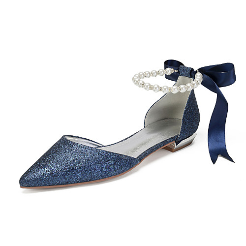 

Women's Satin / Synthetics Spring & Summer Vintage / British Wedding Shoes Flat Heel Pointed Toe Rhinestone / Pearl / Sequin Dark Blue / Champagne / Ivory / Party & Evening