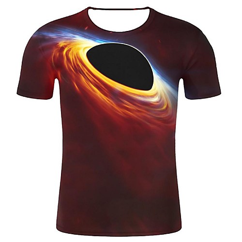 

Men's Plus Size Cotton T-shirt - Galaxy / 3D / Graphic Print Round Neck Wine