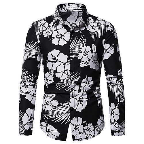 

Men's Daily Going out Basic Shirt - Graphic / Solid Colored Black