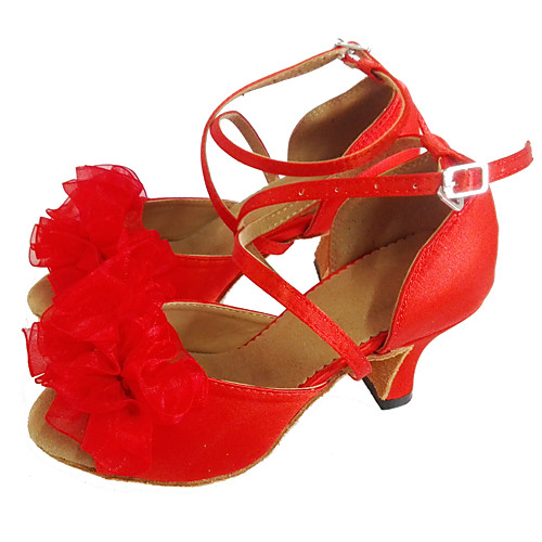 фото Жен. танцевальная обувь сатин обувь для латины цветы на каблуках кубинский каблук персонализируемая красный Lightinthebox