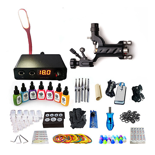 

BaseKey Tattoo Machine Starter Kit - 1 pcs Tattoo Machines with 7 x 15 ml tattoo inks, Professional, Low Noise Aluminum Alloy LED power supply Case Not Included 18 W 1 rotary machine liner & shader