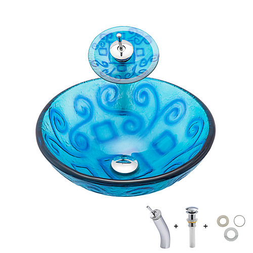

умывальник для ванной / смеситель для ванной / монтажное кольцо для ванной Современный - Закаленное стекло Прямоугольный Vessel Sink