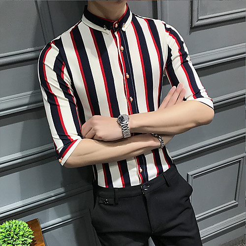 

Men's Daily Going out Basic / Elegant Shirt - Striped / Color Block Black