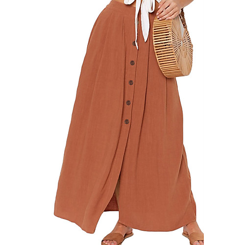 

Women's Maxi Swing Skirts - Solid Colored Black Orange Beige M L XL