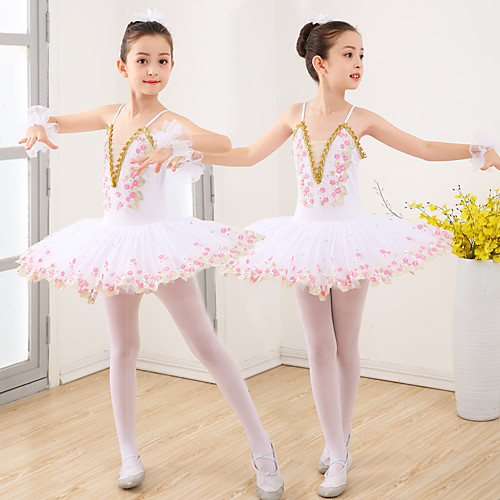 

Kids' Dancewear Ballet Dress Appliques Ruching Split Joint Girls' Training Performance Sleeveless Spandex