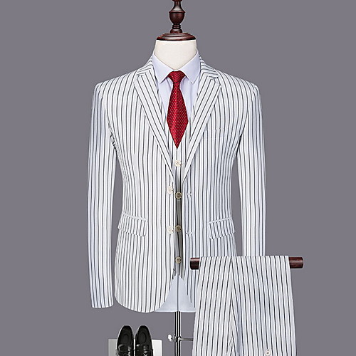 

Men's Plus Size Suits, Striped Shirt Collar Polyester Black