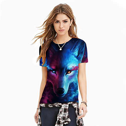 

Women's Street chic / Exaggerated T-shirt - Color Block / 3D / Animal Print Blue