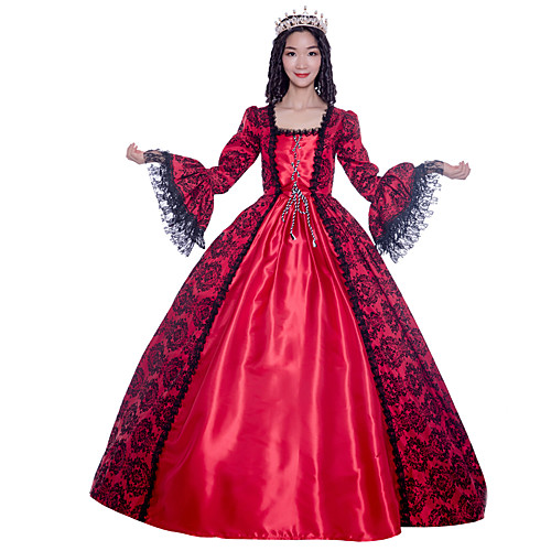 

Princess Maria Antonietta Floral Style Rococo Victorian Renaissance Dress Party Costume Masquerade Women's Lace Costume Red Vintage Cosplay Christmas Halloween Party / Evening 3/4 Length Sleeve Floor