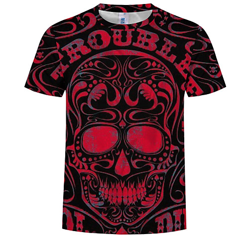 

Муж. С принтом Большие размеры - Футболка Хлопок, Круглый вырез 3D / Черепа Красный XXXXL