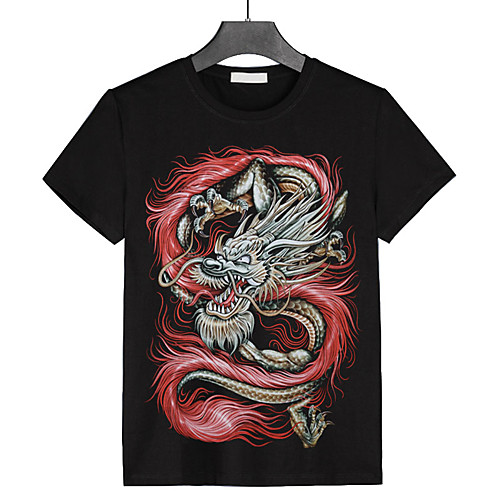 

Муж. С принтом Футболка Хлопок, Круглый вырез Тонкие Геометрический принт / 3D / Животное Черный XL