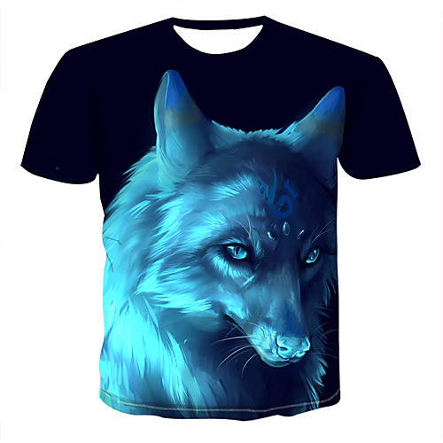 

Муж. С принтом Футболка Круглый вырез 3D / Животное Черный XXXXL