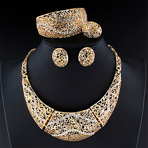 

Women's Gold Bridal Jewelry Sets Link / Chain Wave Vintage Rhinestone Earrings Jewelry Gold For Wedding Engagement Gift 1 set