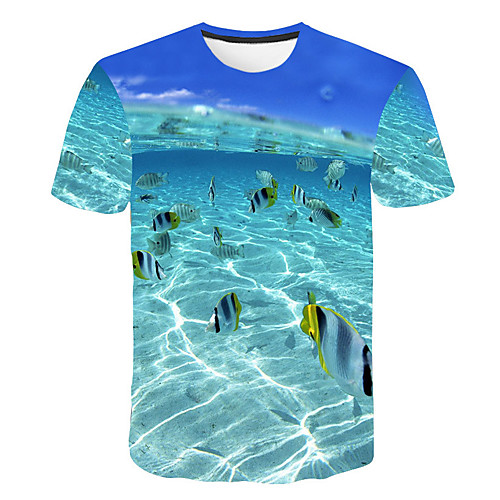 

Men's Plus Size T-shirt - 3D Round Neck Blue