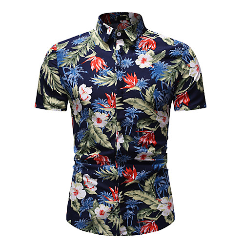 

Men's Casual Boho Cotton Shirt - Floral Print Rainbow / Short Sleeve