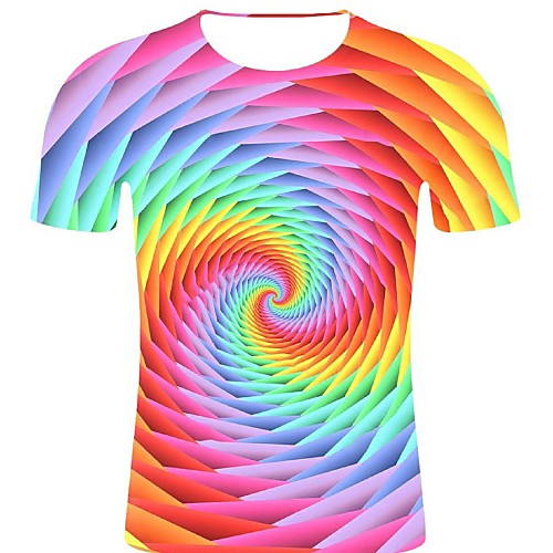 

Men's Sport Causal Rock / Exaggerated Plus Size Cotton T-shirt - Striped / 3D / Graphic Print Round Neck Rainbow