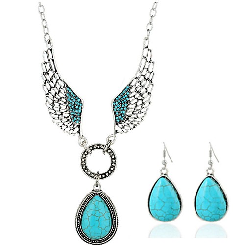 

Women's Turquoise Drop Earrings Necklace Wings Vintage Earrings Jewelry Silver For Daily 1 set