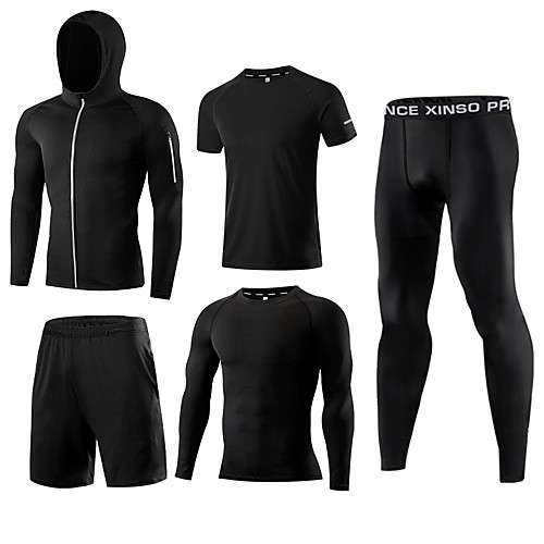 

Men's Elastane Activewear Set Workout Outfits Compression Suit 5pcs Running Active Training Fitness Thermal / Warm Breathable Quick Dry Sportswear Athletic Clothing Set Long Sleeve Activewear Stretchy