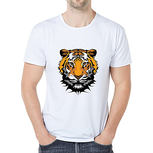 

Муж. С принтом Большие размеры - Футболка Круглый вырез Тонкие Деловые / Винтаж Животное / Мультипликация / камуфляж Белый XXL / С короткими рукавами