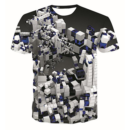 

Муж. С принтом Большие размеры - Футболка Круглый вырез Геометрический принт / 3D / Графика Черный XXL