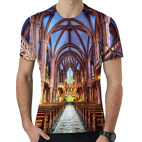 

Муж. С принтом Футболка Круглый вырез 3D / Графика Цвет радуги XXXL