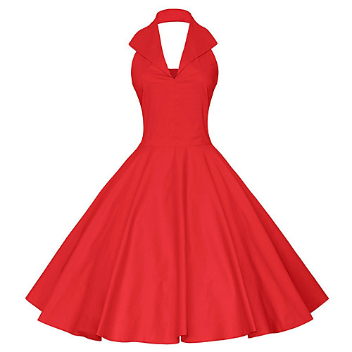 

Women's Vintage Swing Dress - Solid Colored Backless Red Navy Blue L XL XXL