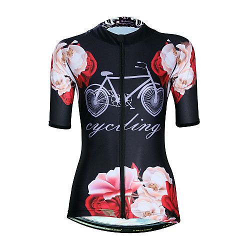 

ILPALADINO Women's Short Sleeve Cycling Jersey Black Floral Botanical Bike Jersey Top Road Bike Cycling UV Resistant Moisture Wicking Quick Dry Sports Elastane Terylene Clothing Apparel