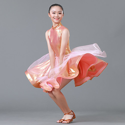 

Латино / Детская одежда для танцев Инвентарь Девочки Выступление Терилен Защита от пыли Без рукавов Платье / Рукава