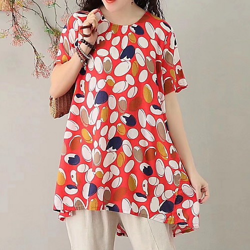 

Жен. С принтом Футболка Свободный силуэт Классический Геометрический принт Оранжевый Один размер