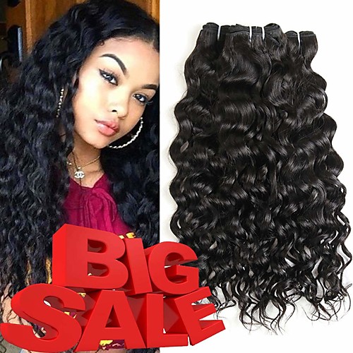 

3 Bundles Brazilian Hair Water Wave 100% Remy Hair Weave Bundles Natural Color Hair Weaves / Hair Bulk Bundle Hair One Pack Solution 8-28 inch Natural Color Human Hair Weaves Cosplay Thick Wedding