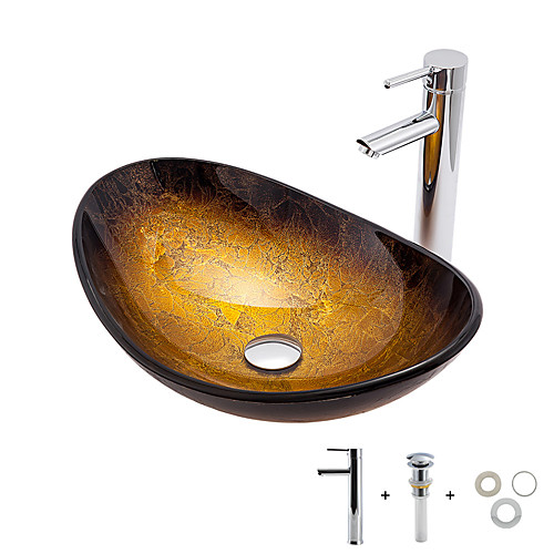 

умывальник для ванной / смеситель для ванной / монтажное кольцо для ванной Современный - Закаленное стекло Прямоугольный