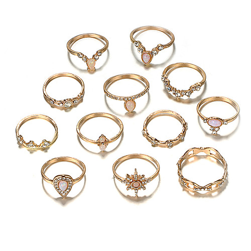 

Women's Ring full finger ring 12pcs Gold Alloy Elegant Holiday European Holiday Wedding Party Jewelry