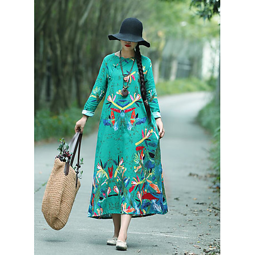 

Жен. Винтаж А-силуэт Платье - Цветочный принт, Пэчворк С принтом Средней длины