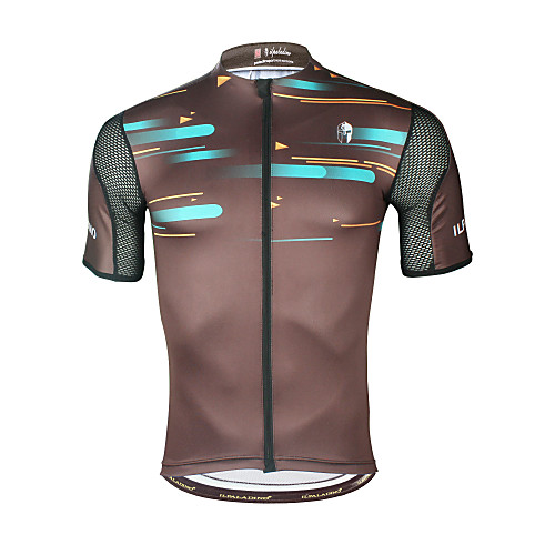 

ILPALADINO Men's Short Sleeve Cycling Jersey Brown Stripes Bike Top Mountain Bike MTB Road Bike Cycling UV Resistant Breathable Moisture Wicking Sports Elastane Terylene Clothing Apparel / Quick Dry