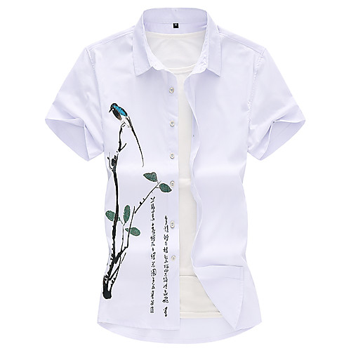 

Men's Plus Size Geometric Shirt Chinoiserie Holiday White / Black / Short Sleeve