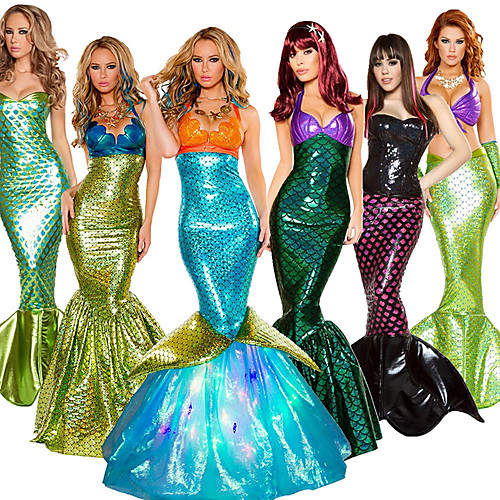 

The Little Mermaid Aqua Princess Dress Cosplay Costume Masquerade Women's Movie Cosplay Cosplay Halloween Golden / Dark Green / Gray & Green Dress Halloween Carnival Masquerade Polyster