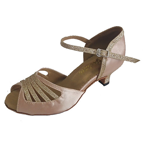 

Жен. Сатин Обувь для латины Лак На каблуках Кубинский каблук Персонализируемая Черный / Бежевый