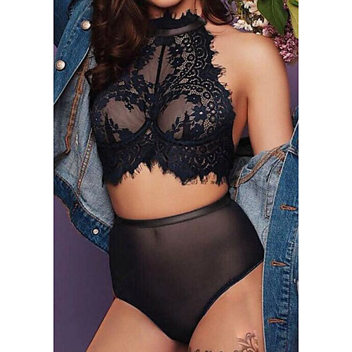 

Жен. Супер секси Костюм Ночное белье - Кружева Однотонный Черный L XL XXL / душитель
