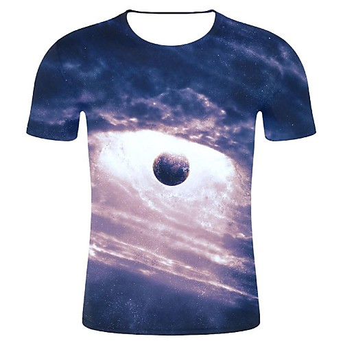 

Men's Daily Holiday Street chic / Exaggerated T-shirt - Galaxy / Color Block / Solid Colored Print Blue