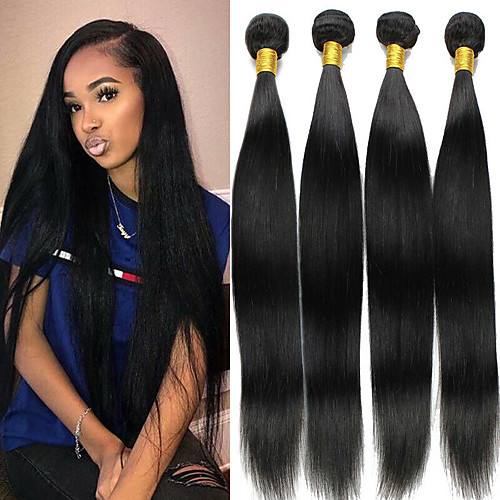 

4 Bundles Brazilian Hair Straight Remy Human Hair Natural Color Hair Weaves / Hair Bulk Bundle Hair One Pack Solution 8-28 inch Natural Color Human Hair Weaves Life Soft Silky Human Hair Extensions