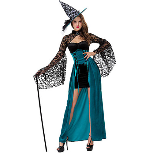 фото Ведьма платья косплэй kостюмы взрослые жен. платья хэллоуин рождество хэллоуин карнавал фестиваль / праздник кружево плюшевая ткань черный карнавальные костюмы праздник кружева halloween Lightinthebox