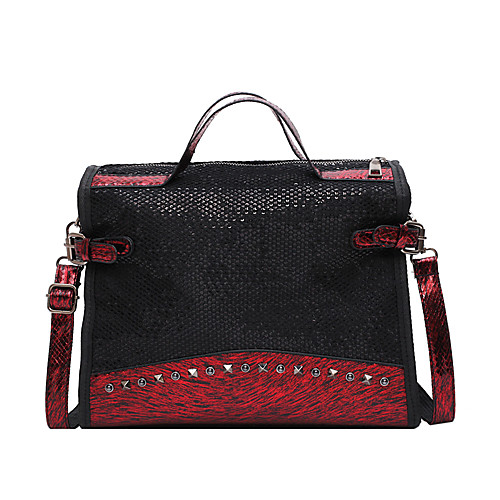 

Women's Sequin / Rivet Synthetic Top Handle Bag Color Block Silver / Wine