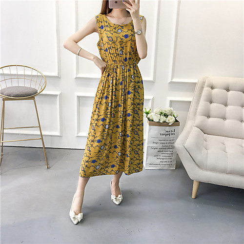 

Жен. Классический С летящей юбкой Платье - Цветочный принт, С принтом Средней длины