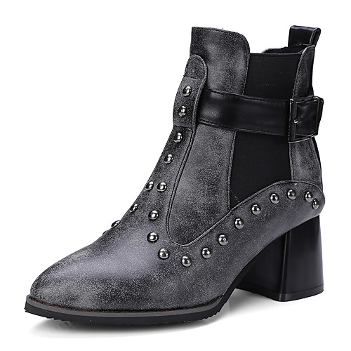 

Жен. Ботинки Fashion Boots На толстом каблуке Круглый носок Заклепки Полиуретан Ботинки Винтаж / Стиль ""Школьная форма"" Наступила зима Черный / Темно-коричневый / Для вечеринки / ужина