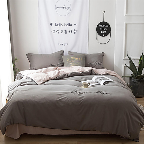 

Пододеяльник наборы Однотонный Полиэстер / Хлопок Вышивка 4 предметаBedding Sets