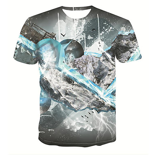 

Муж. С принтом Футболка Классический / Уличный стиль 3D Серый US34