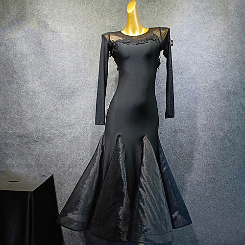 

Бальные танцы Платья Жен. Выступление Спандекс Рюши / сборки / Комбинация материалов Длинный рукав Платье