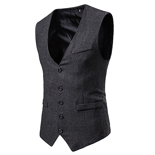 

Men's Vest, Solid Colored V Neck Polyester Black / Gray / Khaki